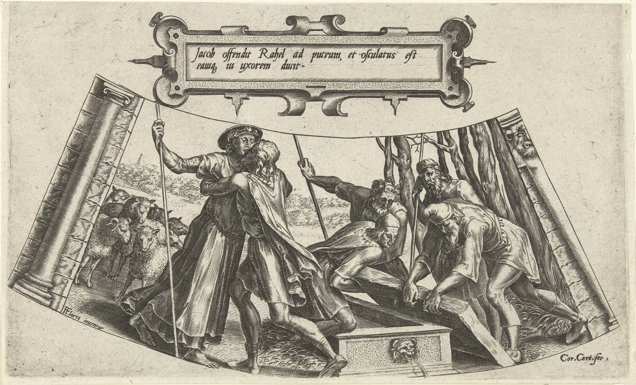 Spotkanie Jakuba i Racheli przy studni Historia Jakuba (tytuł serii) autorstwa Cornelis Cort