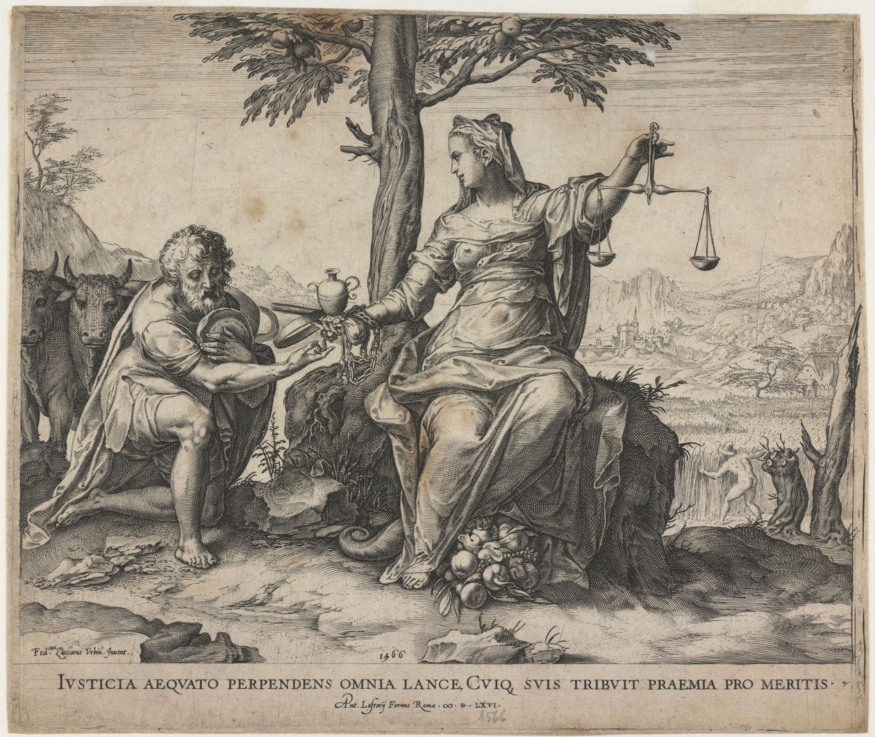Sprawiedliwość nagradza trud, 1566 autorstwa Cornelis Cort