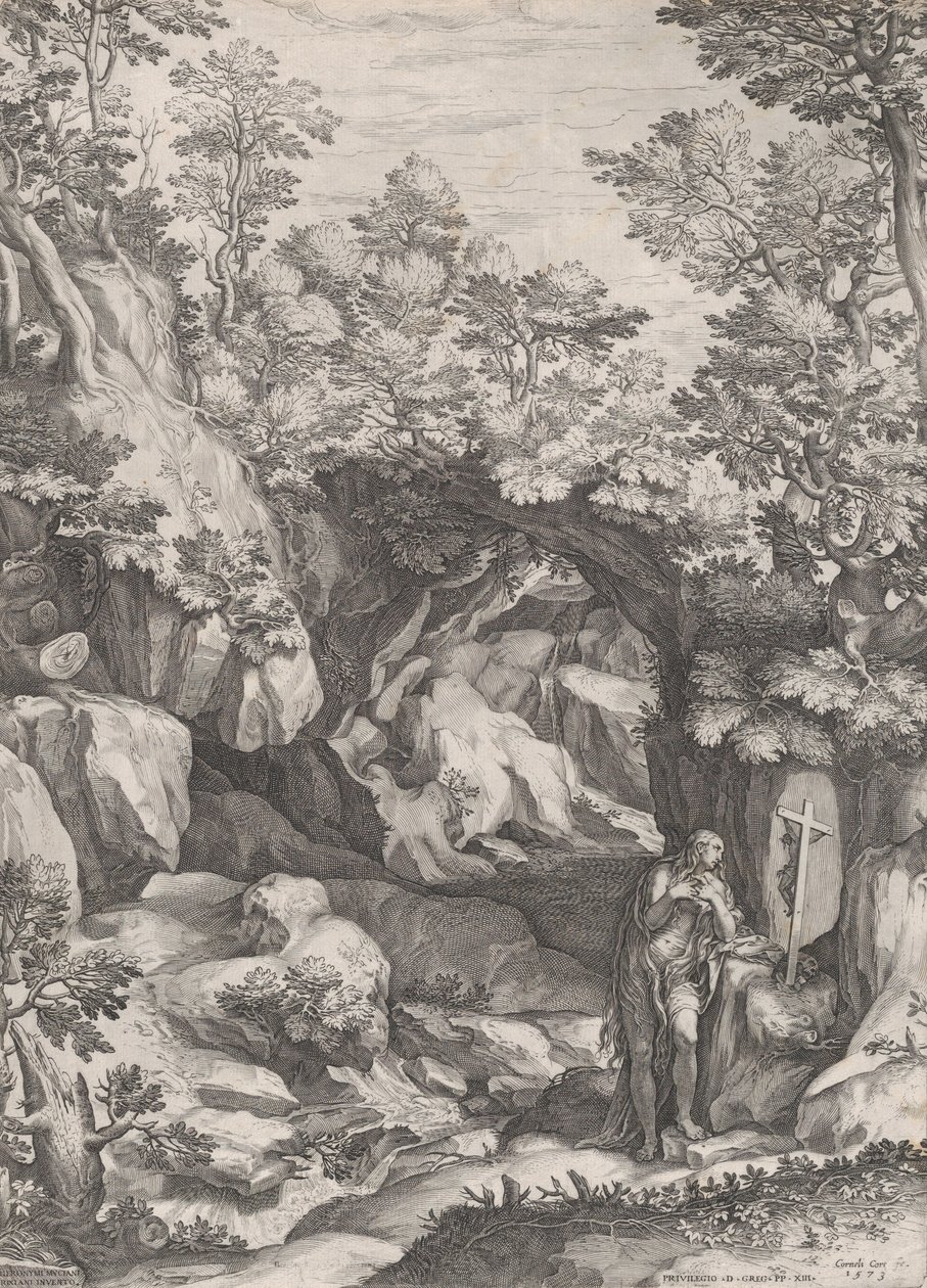 Maria Magdalena skruszona na pustyni, 1573. autorstwa Cornelis Cort