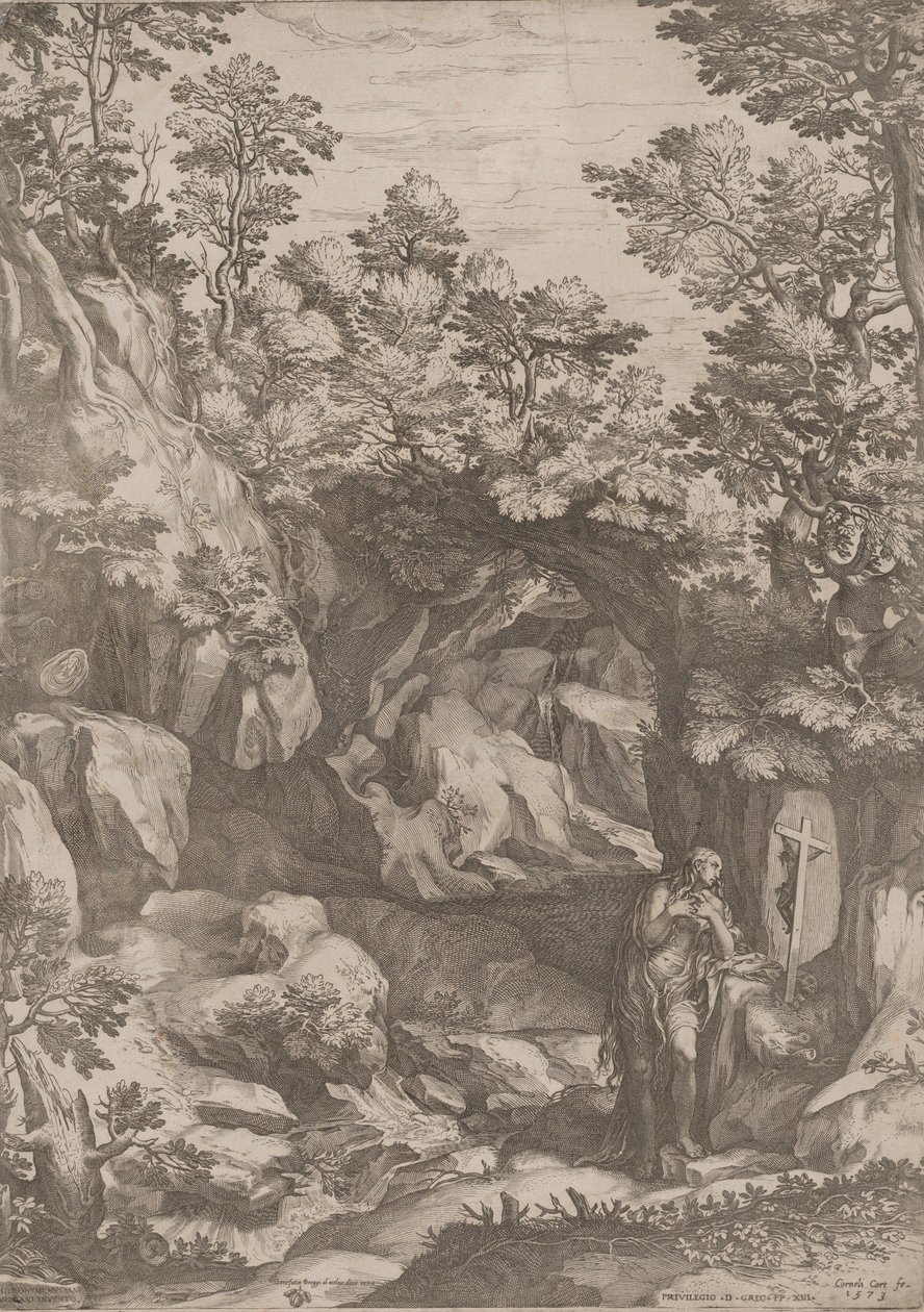 Maria Magdalena skruszona na pustyni, 1573. autorstwa Cornelis Cort