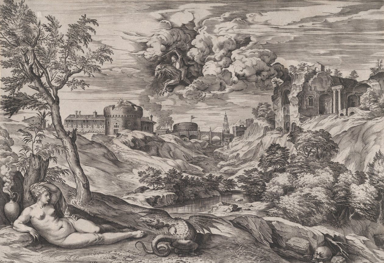 Ruggiero ratowanie Angeliki, 1565. autorstwa Cornelis Cort