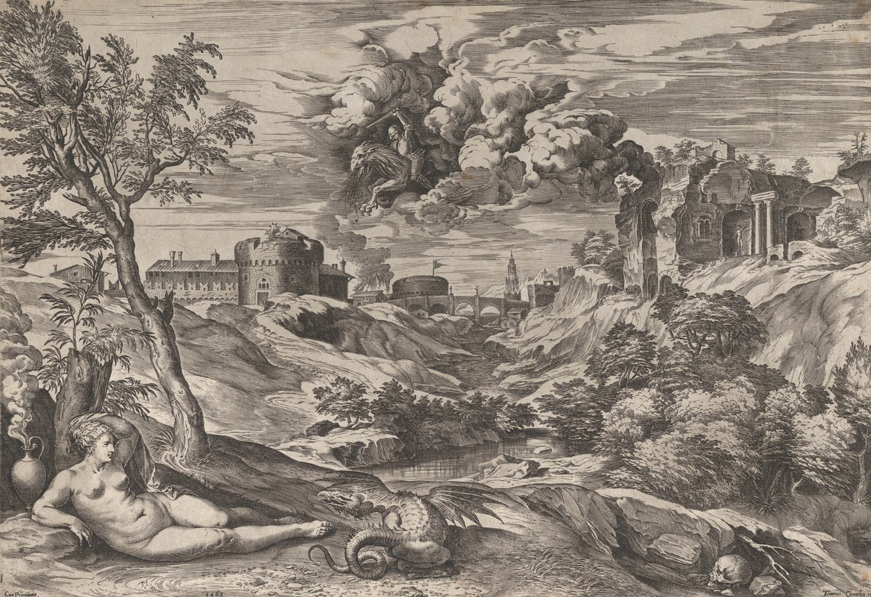 Ruggiero ratowanie Angeliki, 1565. autorstwa Cornelis Cort