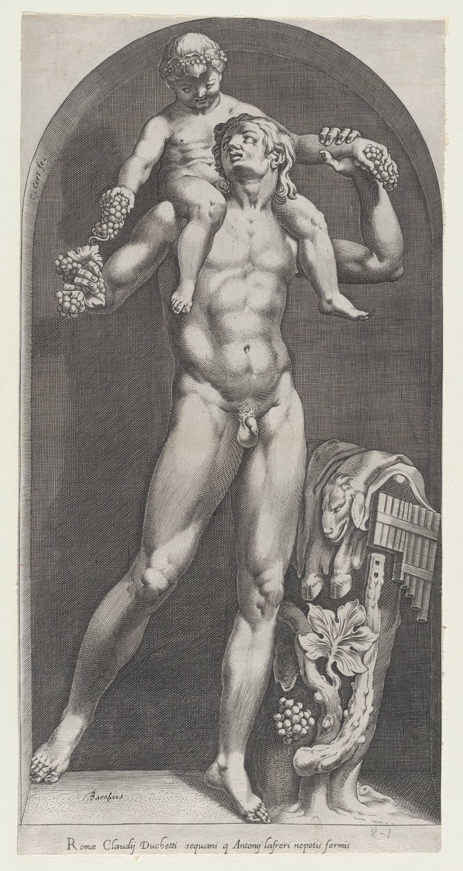 Lustro rzymskiej świetności: Bachus na ramionach satyra, XVI w., XVI w. autorstwa Cornelis Cort