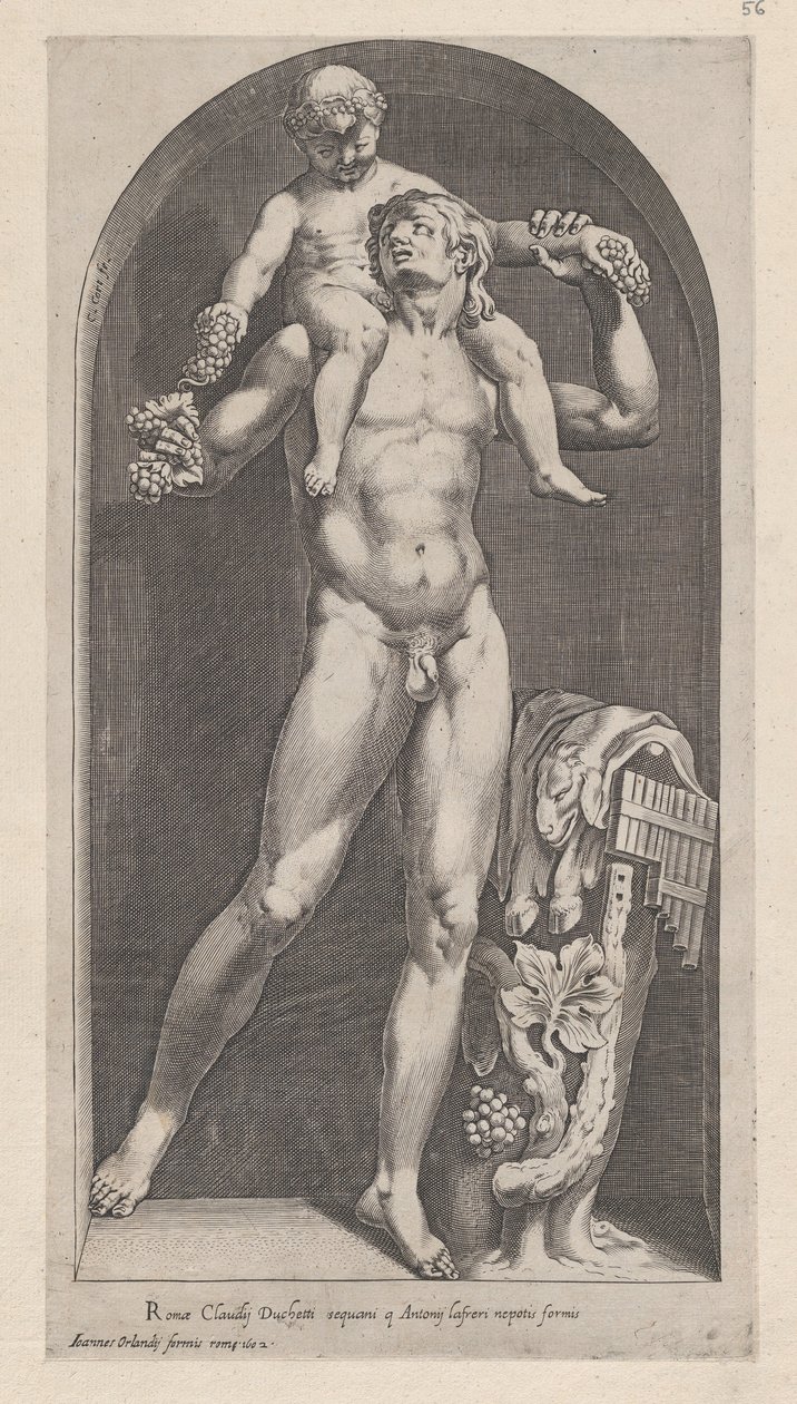 Lustro rzymskiej świetności: Bachus na ramionach satyra, XVI w., XVI w. autorstwa Cornelis Cort