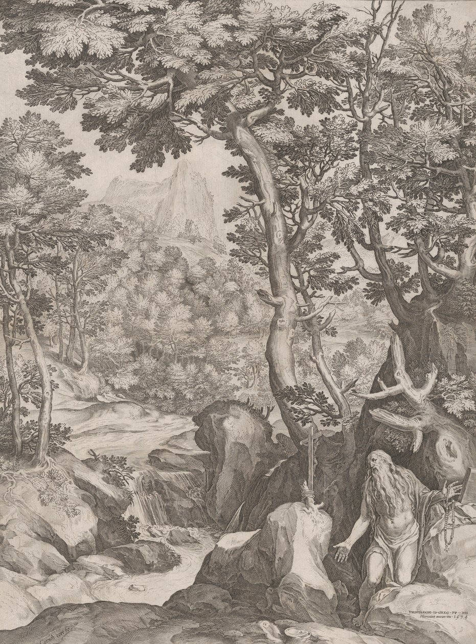 Św. Onufrego na pustyni, 1574. autorstwa Cornelis Cort
