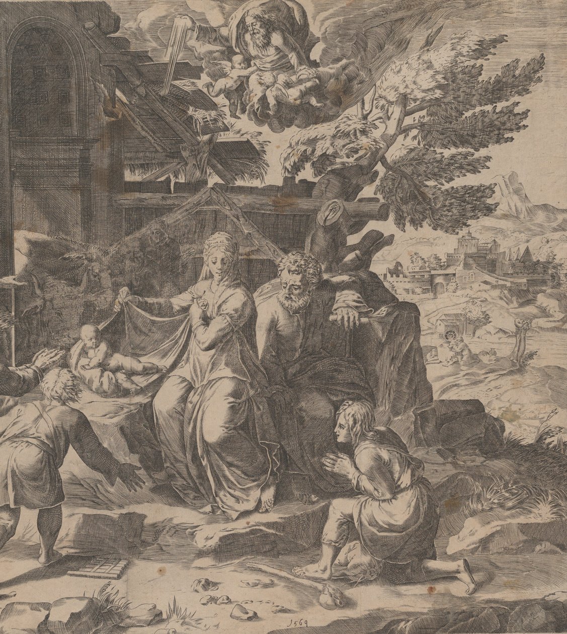 Adoracja pasterzy, 1569. autorstwa Cornelis Cort