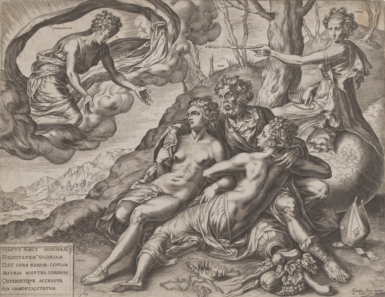 Nieśmiertelne nagrody cnoty, 1564. autorstwa Cornelis Cort