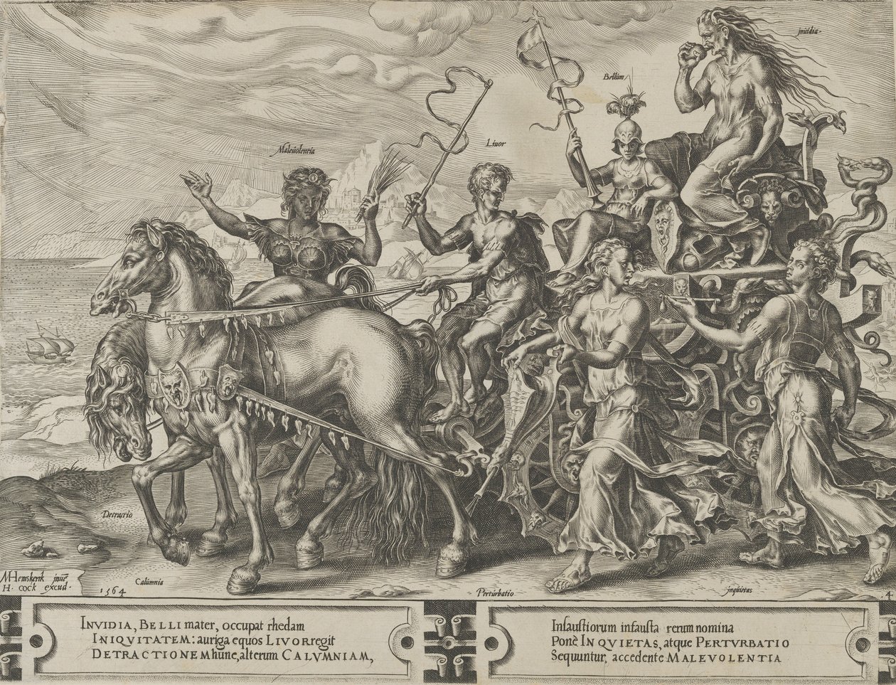 Triumf zazdrości, z Cyklu perypetii ludzkich spraw, tablica 4, 1564. autorstwa Cornelis Cort