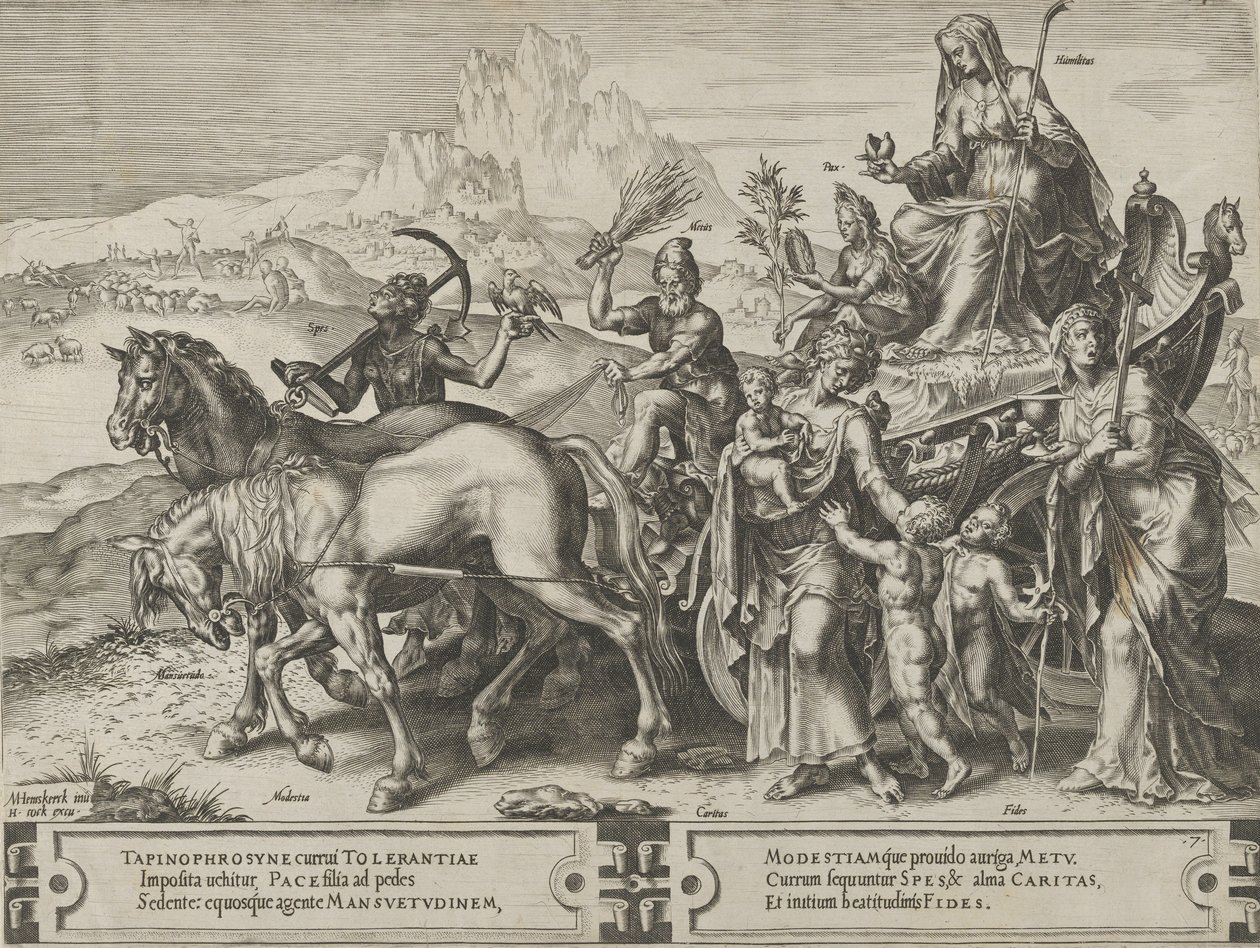 Triumf pokory z Cyklu perypetii ludzkich spraw, tablica 7, 1564. autorstwa Cornelis Cort
