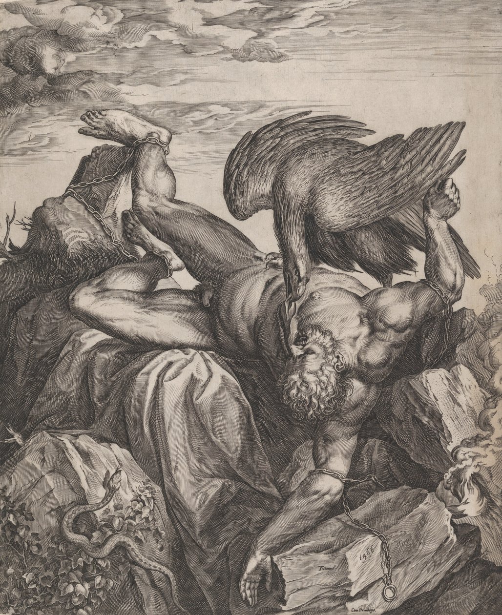Tityus ukarany w piekle, 1566. autorstwa Cornelis Cort