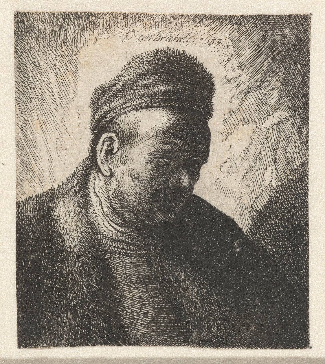 Mężczyzna bez brody w futrzanej pelerynie i czapce: biust autorstwa Cornelis Danckerts (I) (workshop of)