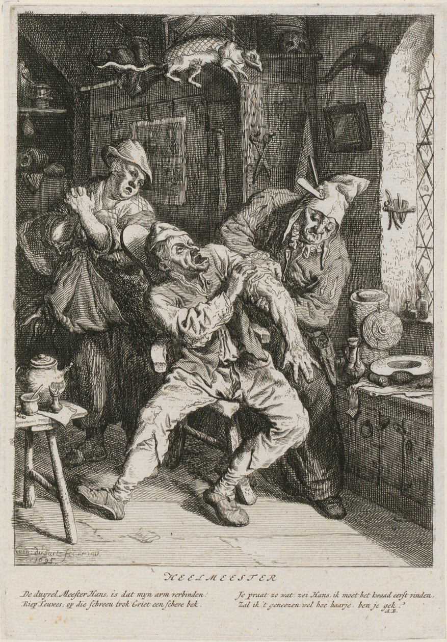 Uzdrowiciel, arkusz 2 z serii trzech scen rodzajowych autorstwa Cornelis Dusart