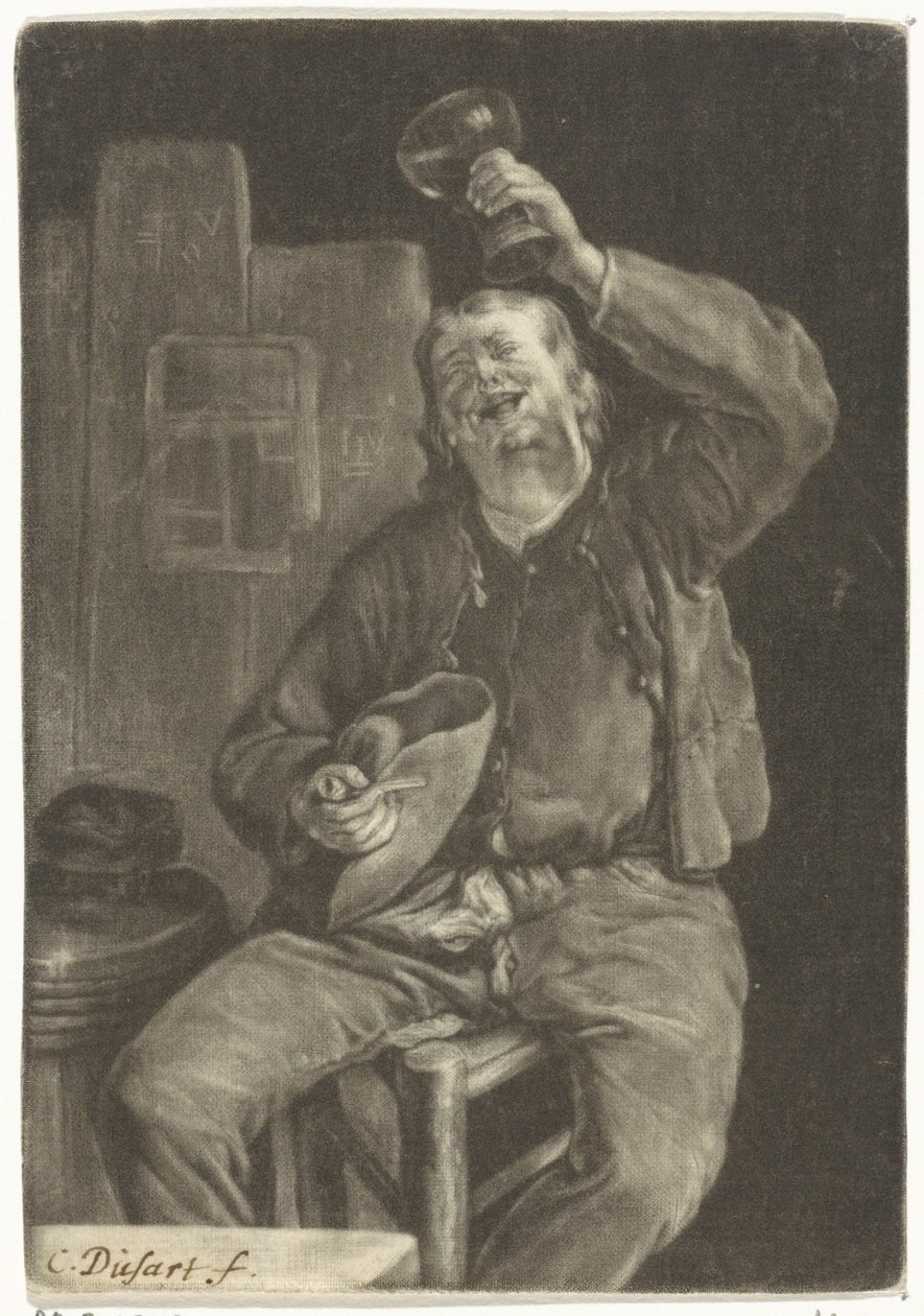 uśmiechnięty pijący autorstwa Cornelis Dusart