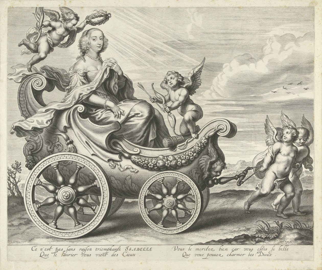 Clara Isabella de Ligne-Arenberg (?) w triumfalnym rydwanie autorstwa Cornelis Galle (I)