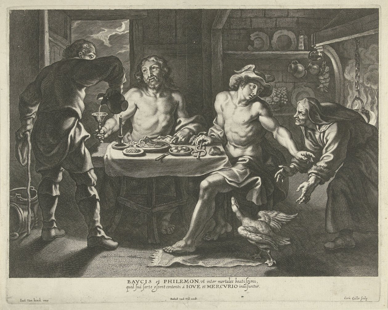 Jowisz i Merkury w Domu Filemona i Baucis autorstwa Cornelis Galle (I)