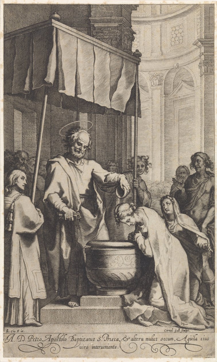 Piotr chrzci św. Pryskę Rzymską autorstwa Cornelis Galle (I)
