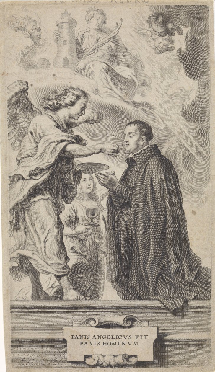 Komunia św. Stanisława Kostki (?) z aniołem autorstwa Cornelis Galle (II)