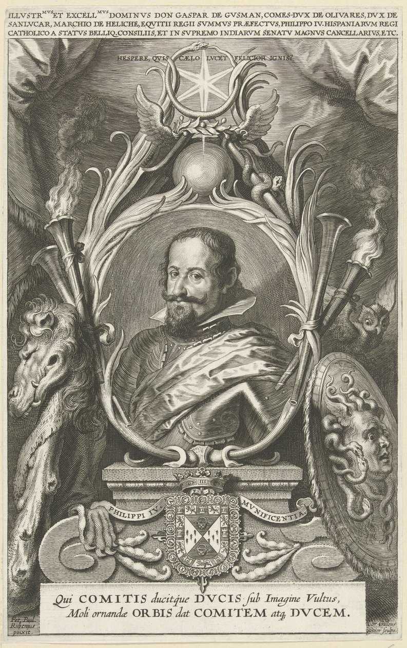 Portret Gaspara de Guzmána, hrabiego Olivares, księcia św autorstwa Cornelis Galle (II)