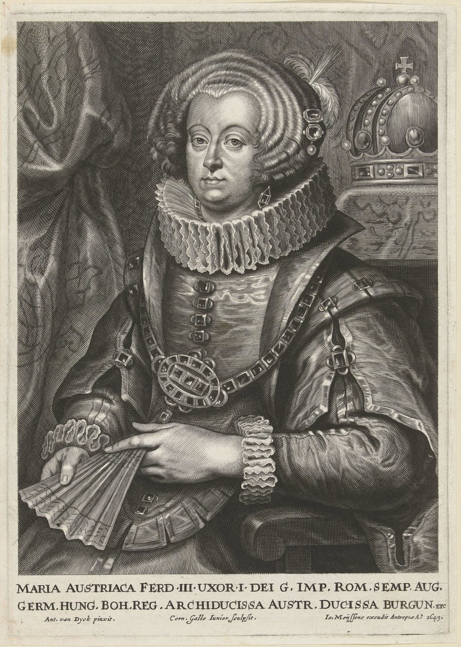 Portret Marii Anny Austriaczki, żony cesarza Ferdynanda III autorstwa Cornelis Galle (II)