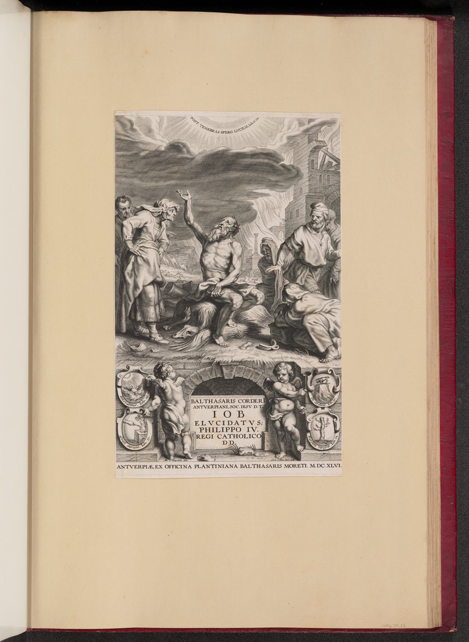 Strona tytułowa dla Balthasar Cordier, Iob Elvcidatvs autorstwa Cornelis Galle II after Abraham van Diepenbeeck