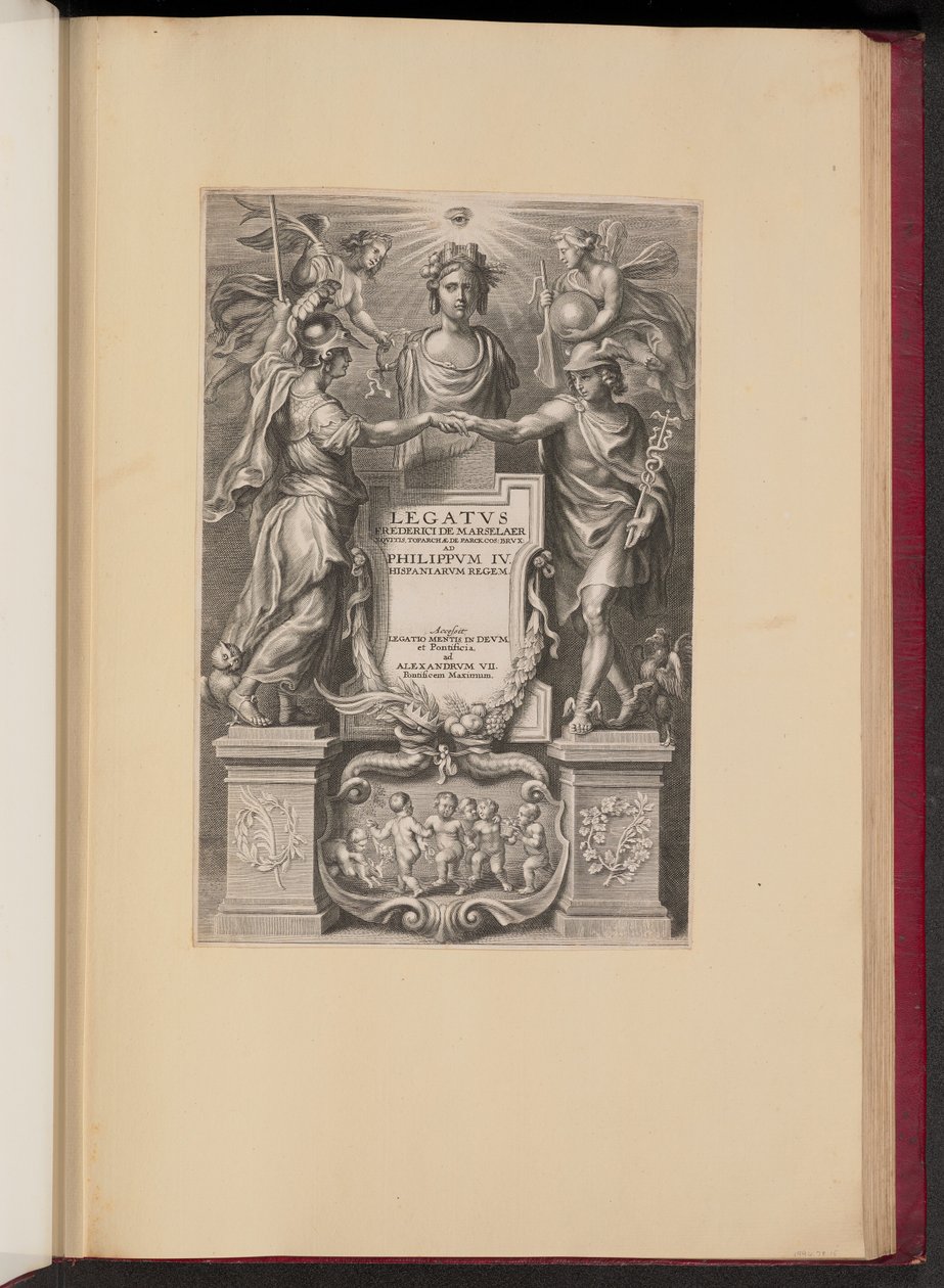 Strona tytułowa dla Frederika de Marselaera, Legatvs autorstwa Cornelis Galle II after Sir Peter Paul Rubens