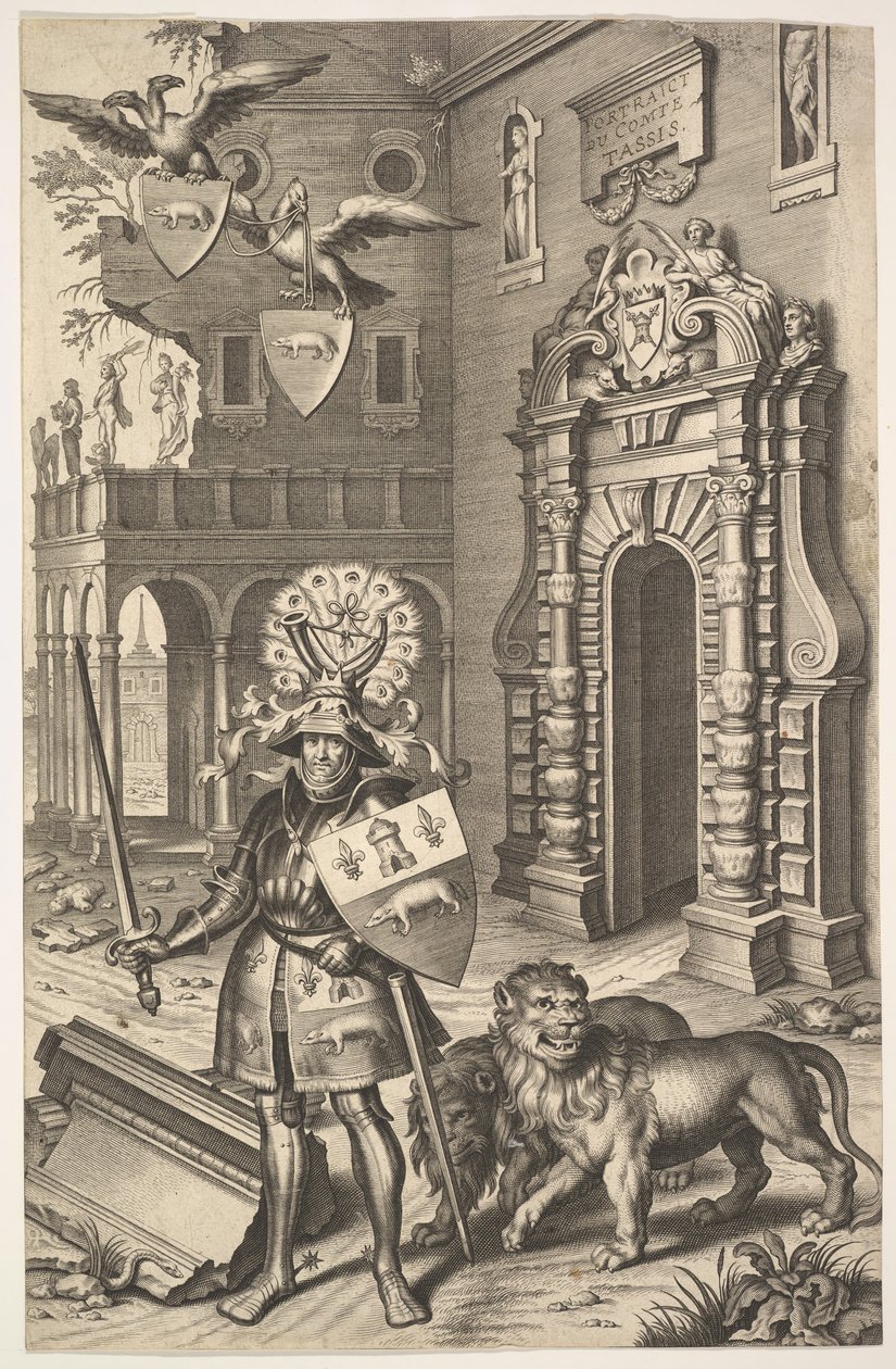 Alegoryczny portret hrabiego Tassis, ilustracja z Jean Jacques Chifflet, Les marques ..., 1645. autorstwa Cornelis Galle I