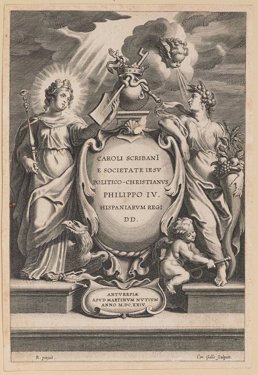 Strona tytułowa dla Carolus Scribani, Politico-Christianus autorstwa Cornelis Galle I after Sir Peter Paul Rubens