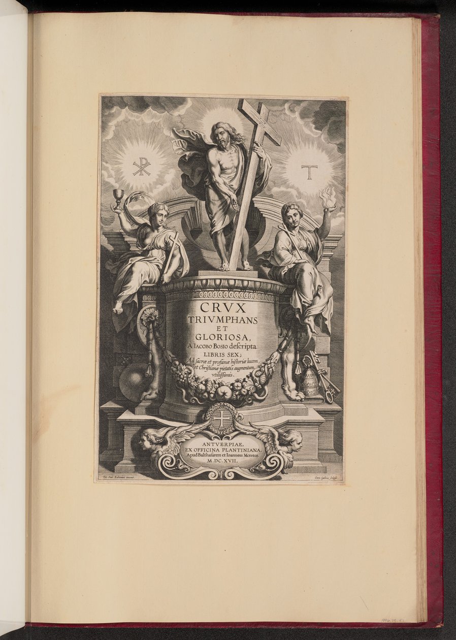 Strona tytułowa Giacomo Bosio, Triumfującego i Chwalebnego Krzyża autorstwa Cornelis Galle I after Sir Peter Paul Rubens