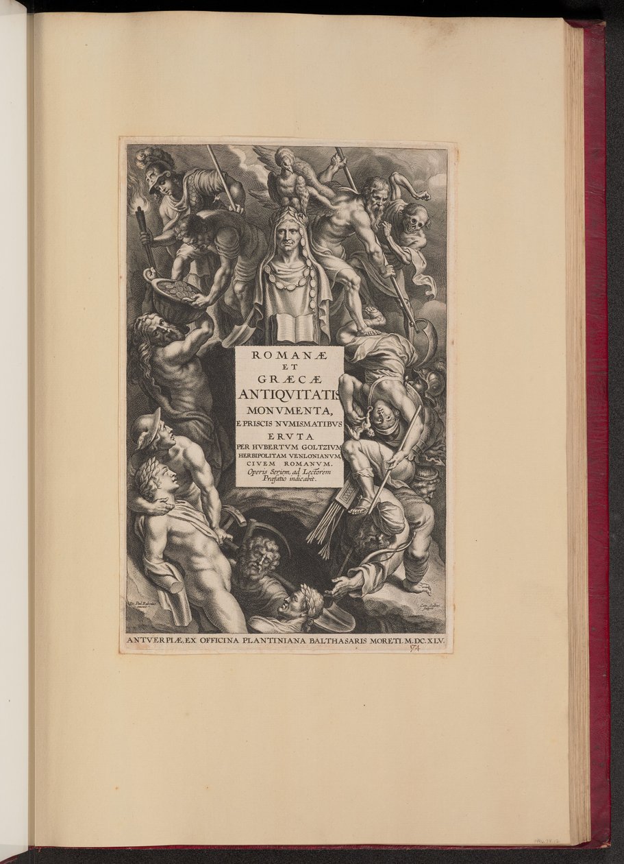 Strona tytułowa Huberta Goltziusa, Zabytki starożytności rzymskiej i greckiej (Opera Omnia, I) autorstwa Cornelis Galle I after Sir Peter Paul Rubens