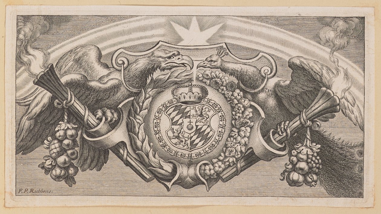 Winieta do strony tytułowej Balthasara Cordiera, Łańcuch Ojców Greckich w Saint John autorstwa Cornelis Galle I after Sir Peter Paul Rubens