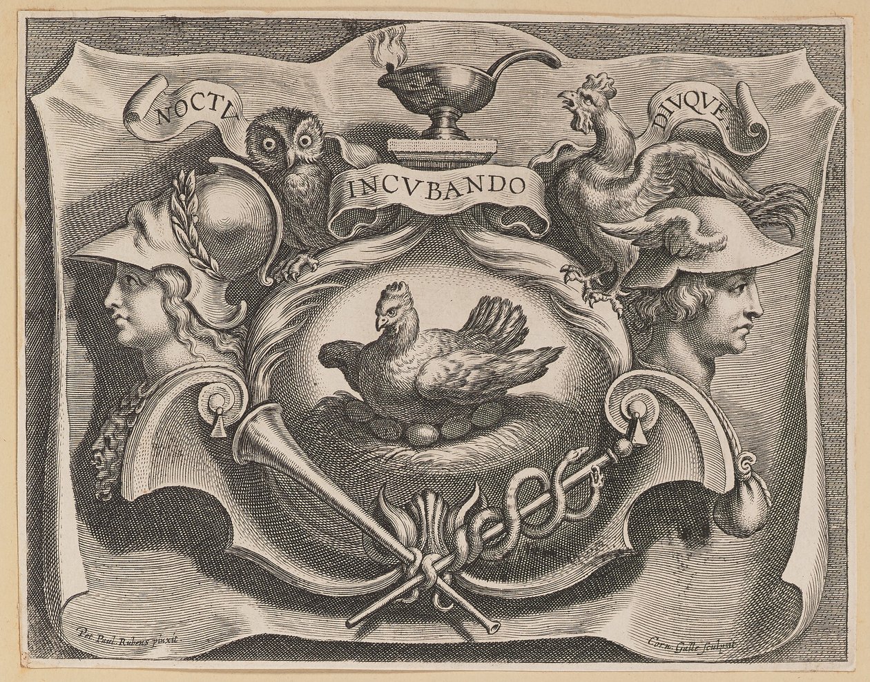 Winieta na stronę tytułową Martinusa Bonacina, Opera Omnia autorstwa Cornelis Galle I after Sir Peter Paul Rubens