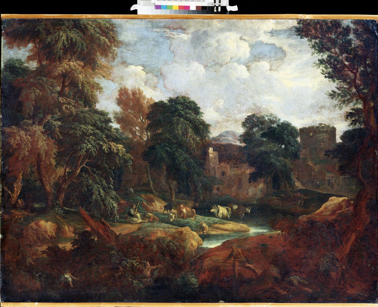 „Dolina we Flandrii latem ze stadem krów nad rzeką” Obraz Constantinus Cornelis Huysmans (1648-1727) Muzeum Sztuki Michaiła Kroszyckiego, Sewastopol (Sewastopol) Ukraina autorstwa Cornelis Huysmans