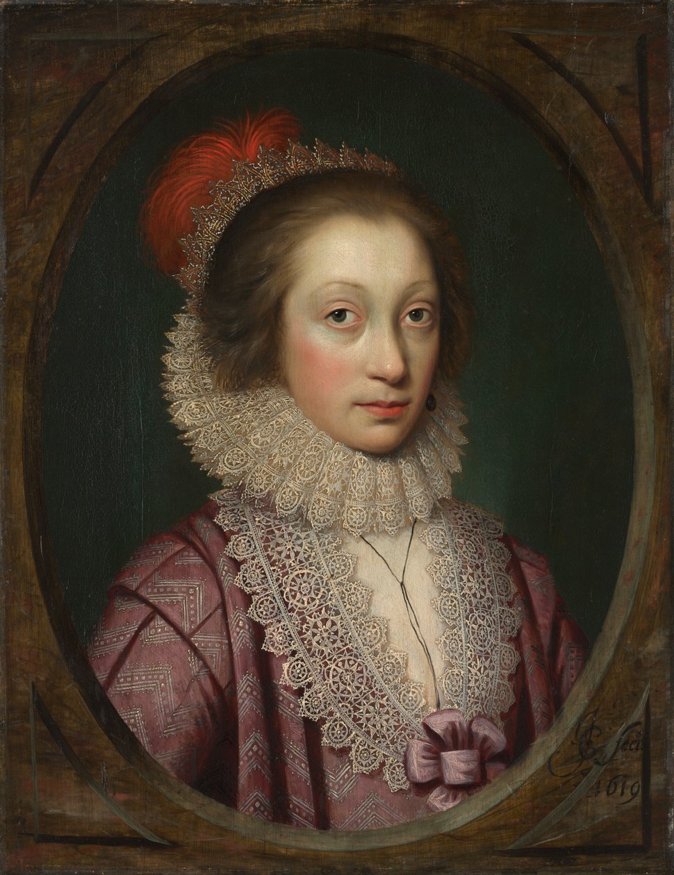 Portret kobiety, prawdopodobnie Elizabeth Boothby, 1619. autorstwa Cornelis Jonson