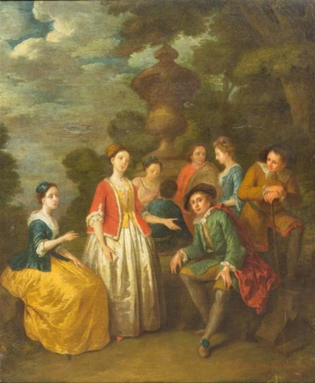 Siedzący dżentelmen z innymi przy kolumnie autorstwa Cornelis Joseph d