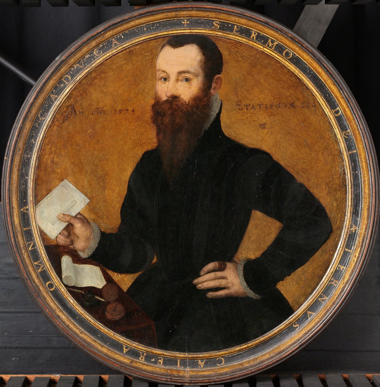 Portret Adama Wachendorffa z Putto puszczającym bańki Portret mężczyzny. Na Verso a Putto puszcza bańki autorstwa Cornelis Ketel