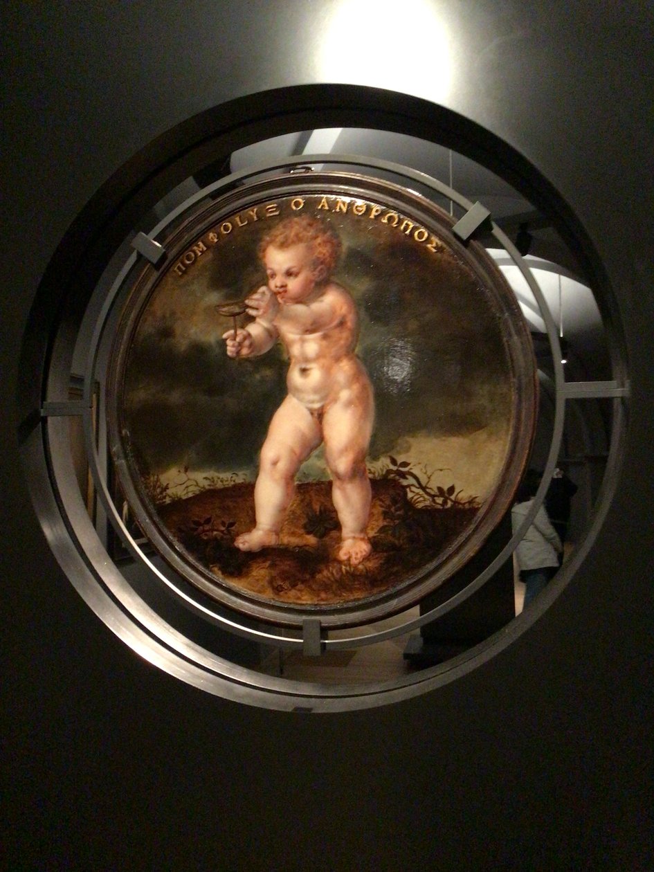 Portret Adama Wachendorffa z puttem dmuchającym bańki autorstwa Cornelis Ketel