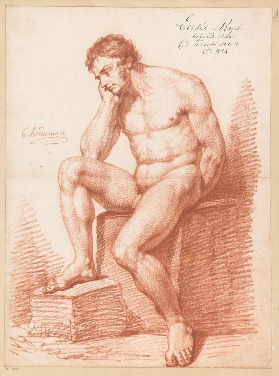 Siedzący mężczyzna nago, widok z przodu (1 nagroda 1814) autorstwa Cornelis Kruseman