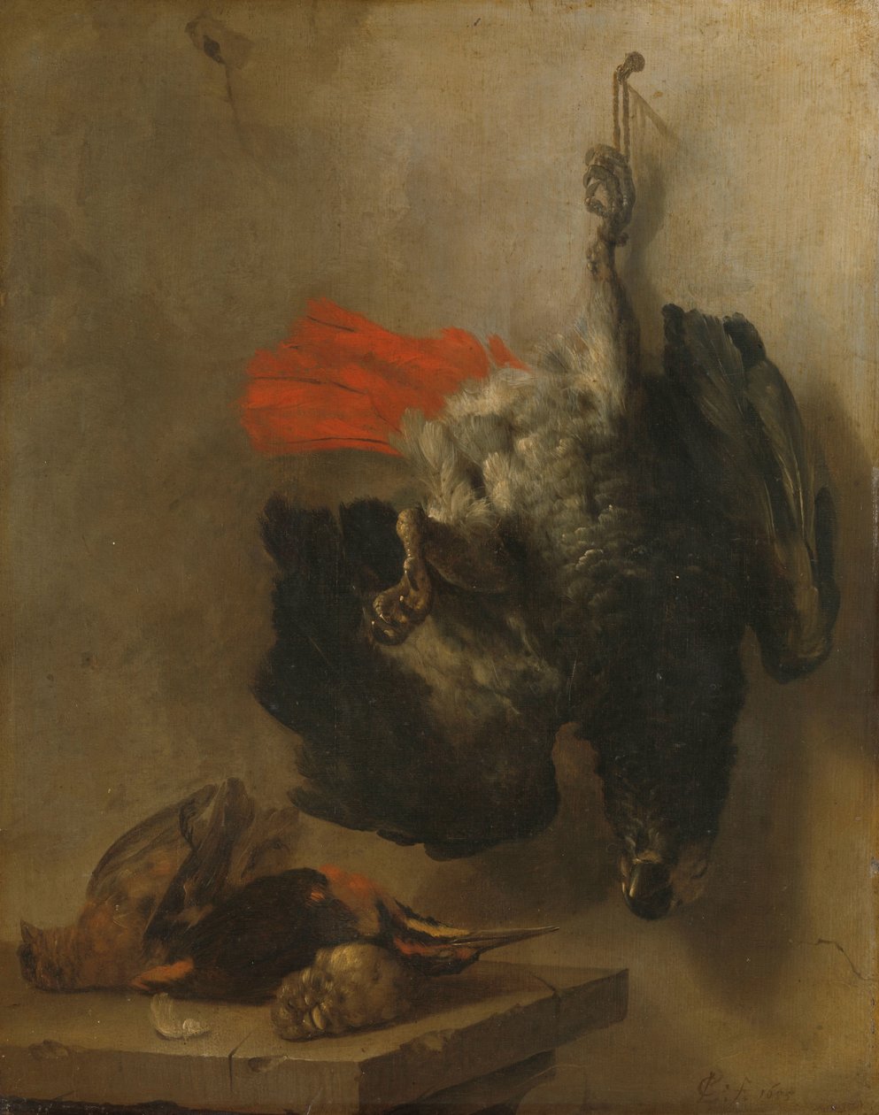 Martwa natura z papugą i bekasami autorstwa Cornelis Lelienbergh