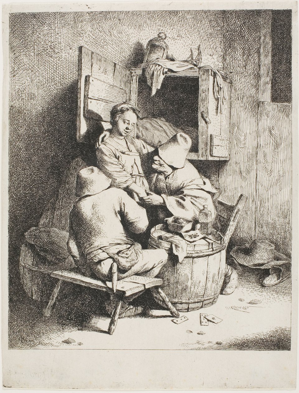 Mężczyzna głaszczący młodą gospodynię autorstwa Cornelis Pietersz. Bega