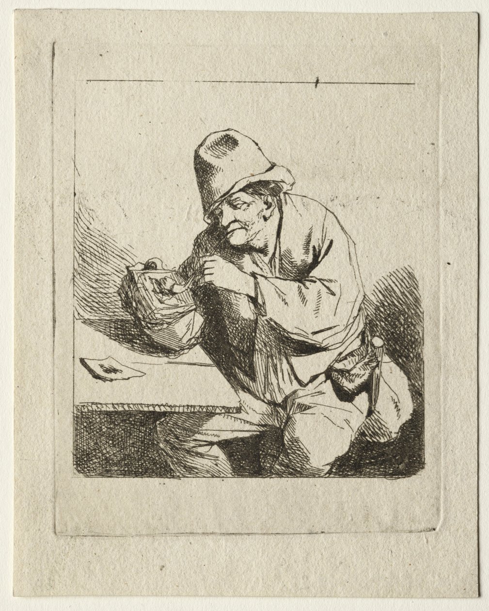 Chłop zapala fajkę, połowa XVII wieku. autorstwa Cornelis Pietersz Bega