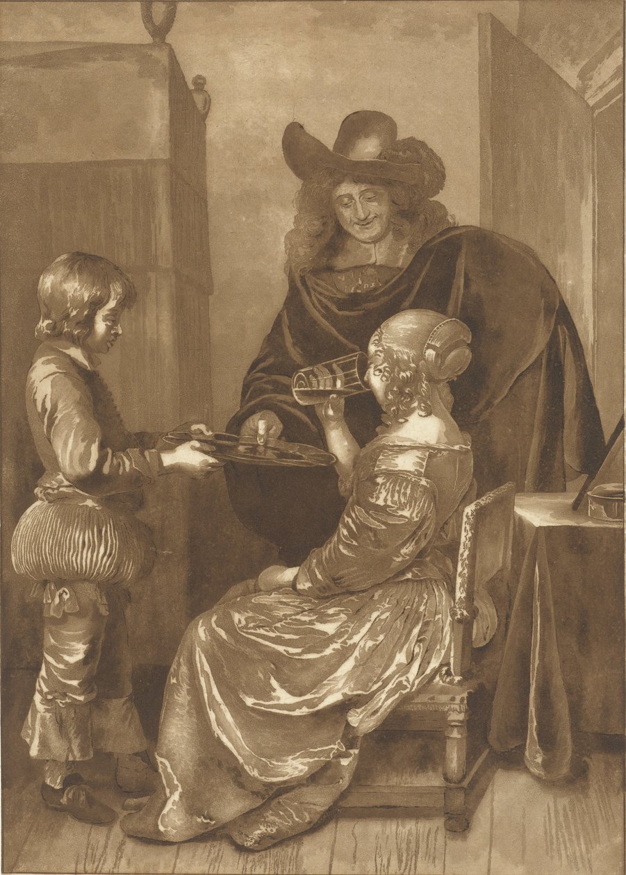 Pan i pani ze stronicą autorstwa Cornelis Ploos van Amstel (signed by artist)