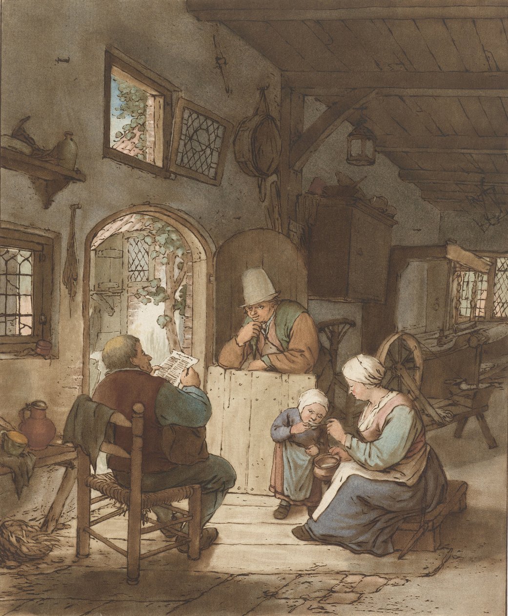 Czytnik gazet we wnętrzu autorstwa Cornelis Ploos van Amstel (signed by artist)