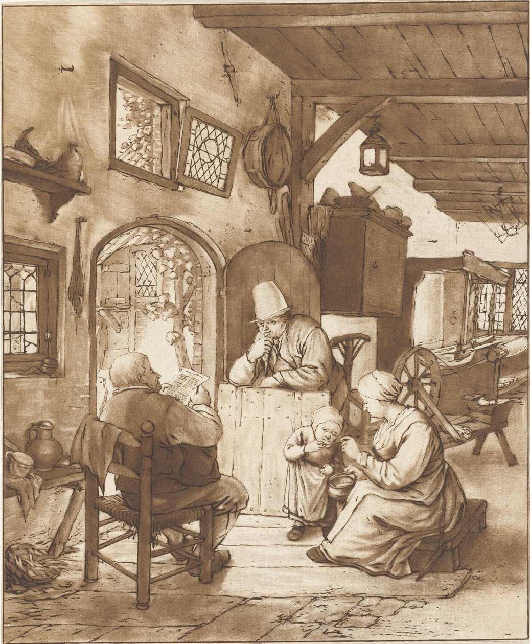 Czytnik gazet we wnętrzu autorstwa Cornelis Ploos van Amstel (signed by artist)