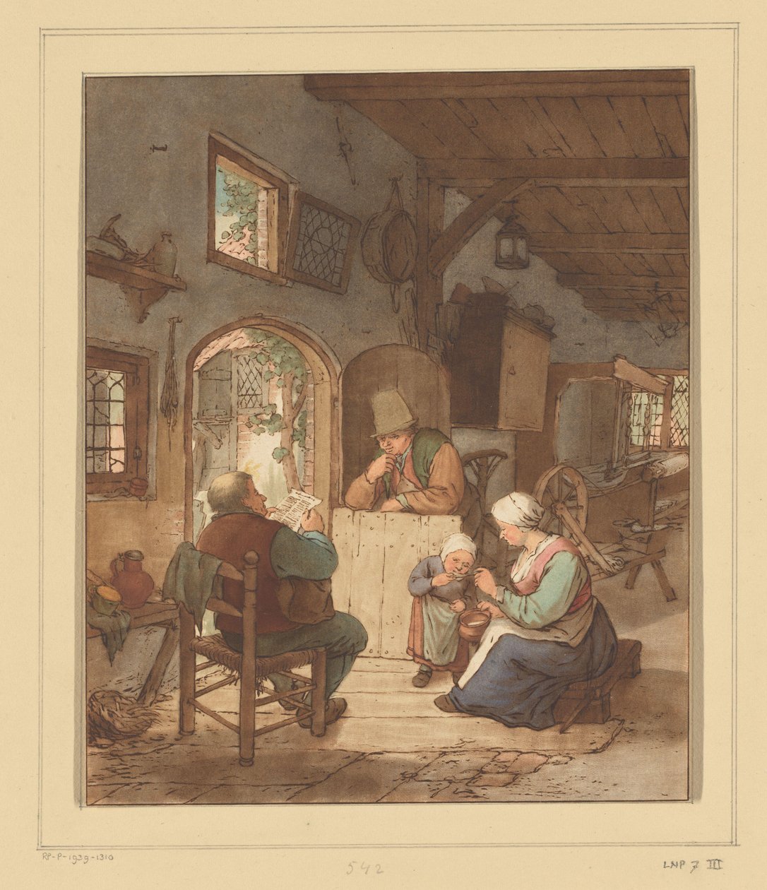 Czytnik gazet we wnętrzu autorstwa Cornelis Ploos van Amstel (signed by artist)