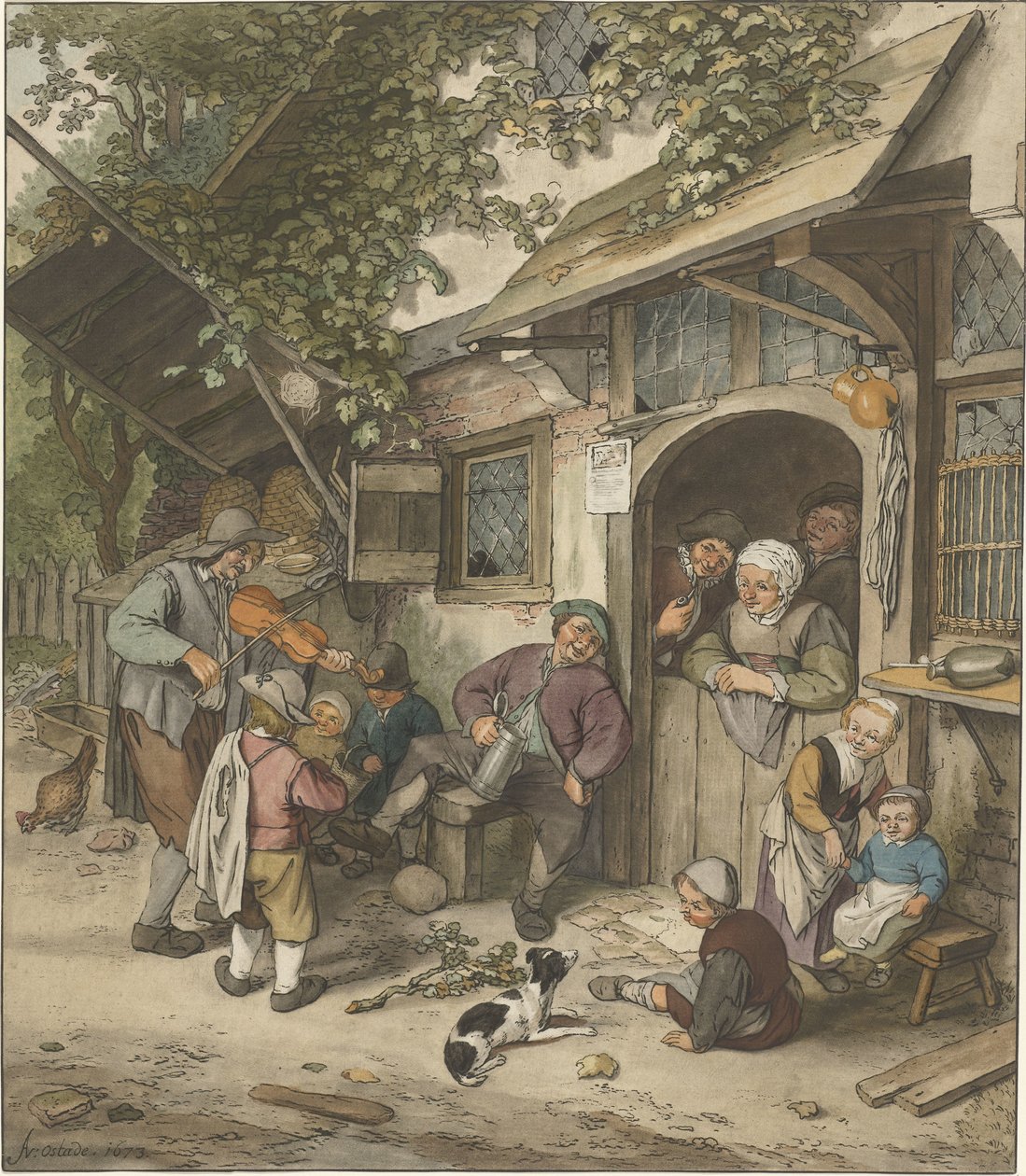 Skrzypek przed karczmą autorstwa Cornelis Ploos van Amstel (signed by artist)