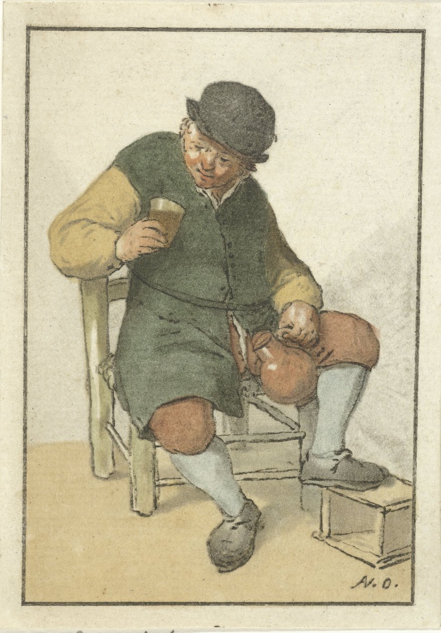 Siedzący rolnik z dzbanem autorstwa Cornelis Ploos van Amstel (signed by artist)