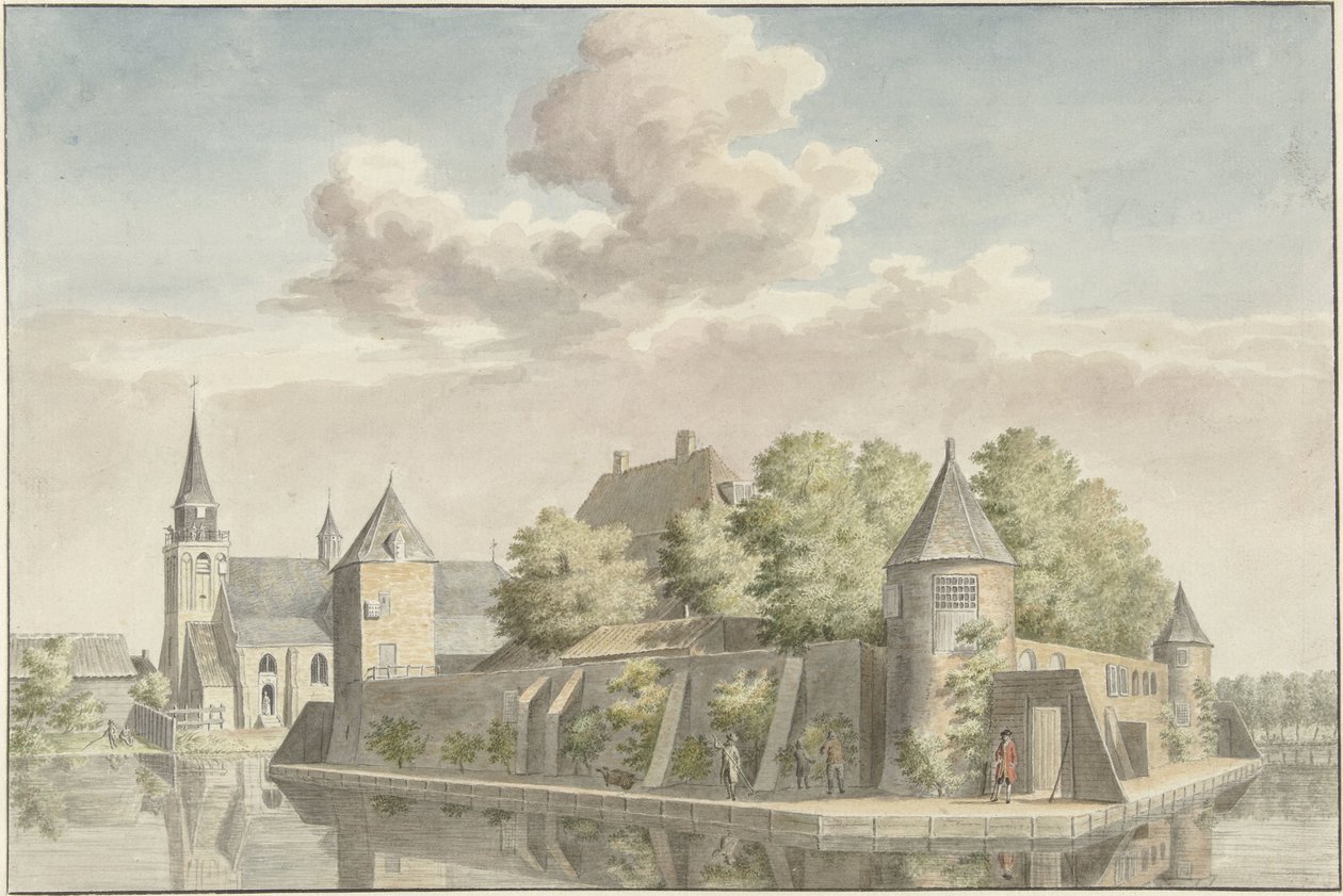 Hof van Putten i kościół Geervliet autorstwa Cornelis Pronk (possibly)