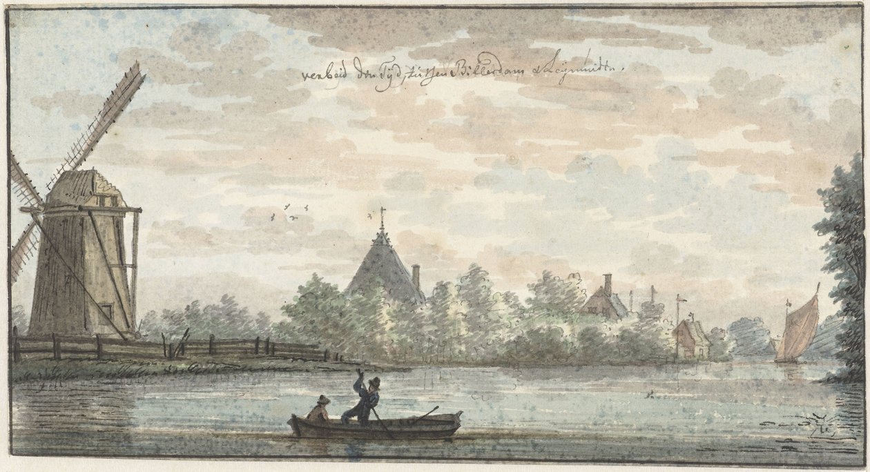Wiatrak „De Vos” i dom „Verbeid Den Tijd” na Drecht między Leimuiden i Bilderdam autorstwa Cornelis Pronk (possibly)