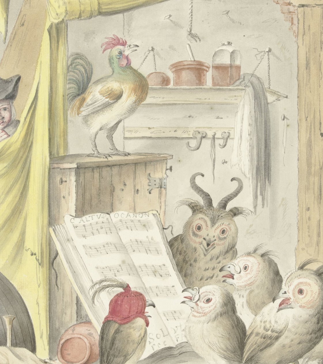 Wnętrze z koncertem ptaków autorstwa Cornelis Saftleven (possibly)
