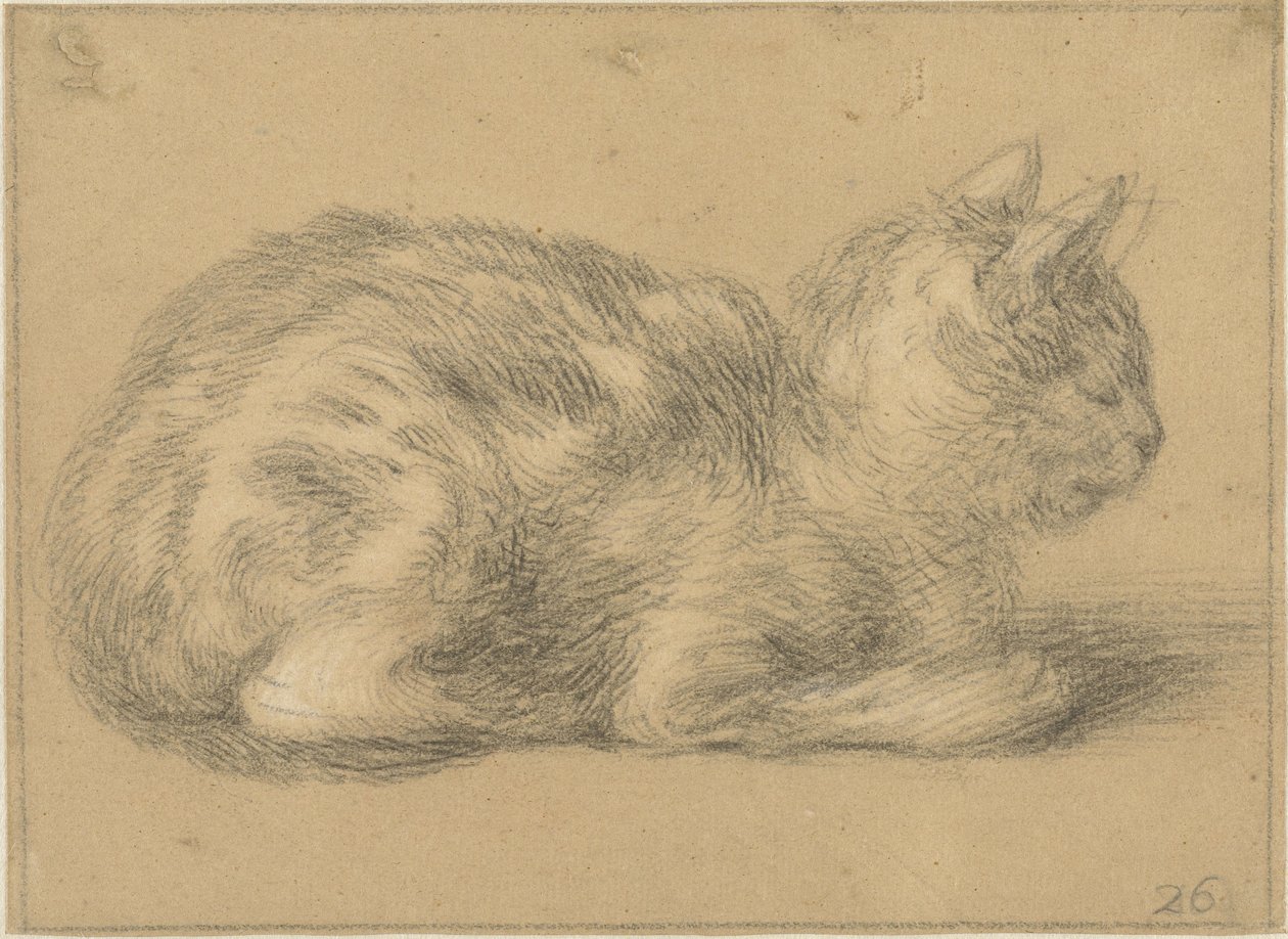 Siedzący kot, na prawo autorstwa Cornelis Saftleven (possibly)
